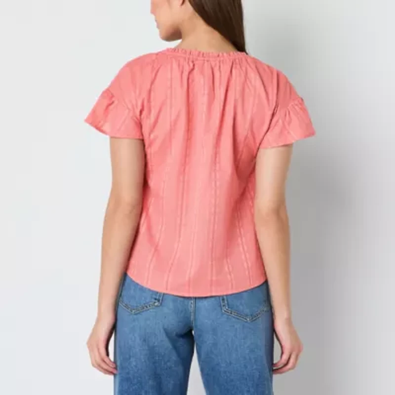 Frye and Co. Womens Y Neck Short Sleeve Blouse