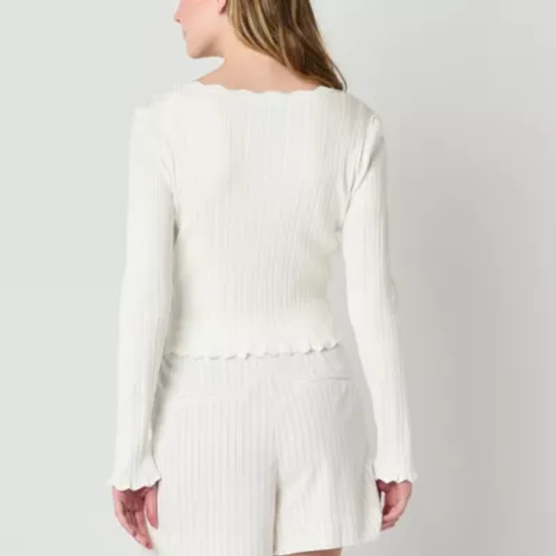 by&by Juniors Womens Scallop Neck Long Sleeve Pullover Sweater