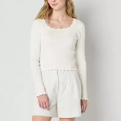 by&by Juniors Womens Scallop Neck Long Sleeve Pullover Sweater