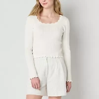by&by Juniors Womens Scallop Neck Long Sleeve Pullover Sweater