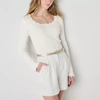 by&by Juniors Womens Scallop Neck Long Sleeve Pullover Sweater