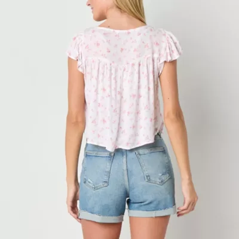 Arizona Womens Short Sleeve Juniors Blouse