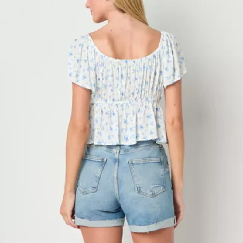 Arizona Womens Juniors Scoop Neck Short Sleeve Peasant Top