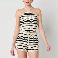 Arizona Crochet Womens Halter Neck Sleeveless Juniors Tank Top