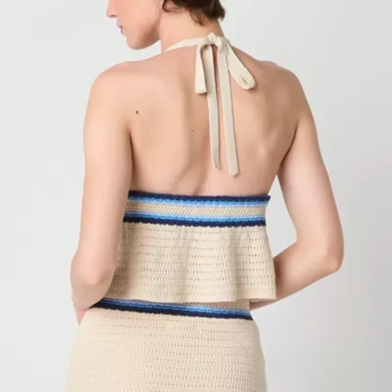 Arizona Crochet Womens Juniors Halter Neck Sleeveless Tank Top