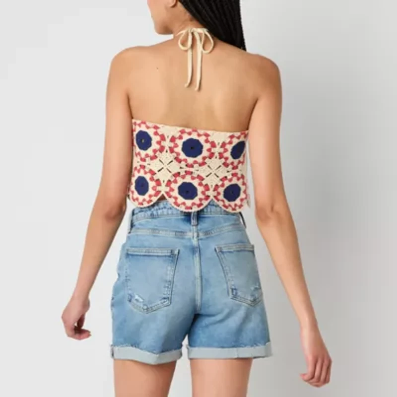 Arizona Crochet Womens Halter Neck 3/4 Sleeve Juniors Tank Top
