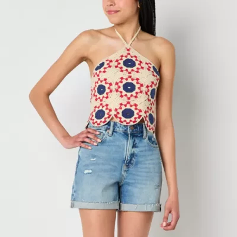 Arizona Crochet Womens Juniors Halter Neck 3/4 Sleeve Tank Top
