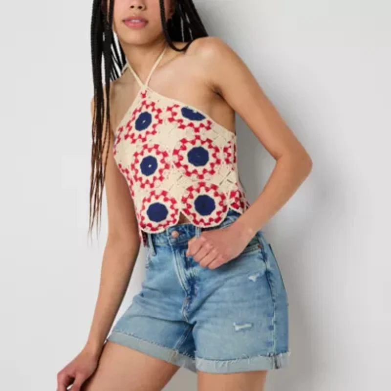 Arizona Crochet Womens Juniors Halter Neck 3/4 Sleeve Tank Top