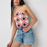 Arizona Crochet Womens Juniors Halter Neck 3/4 Sleeve Tank Top