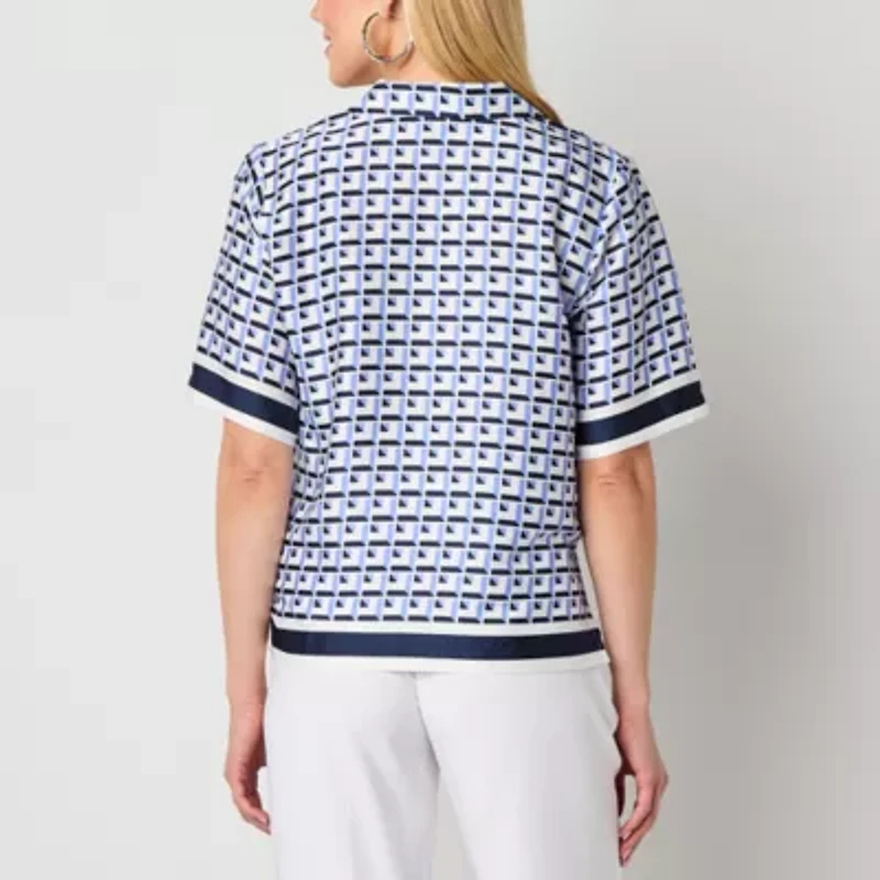 Worthington Womens Short Sleeve Fitted Regular Fit Button-Down Shirt
