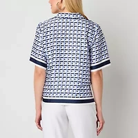 Worthington Womens Short Sleeve Fitted Regular Fit Button-Down Shirt