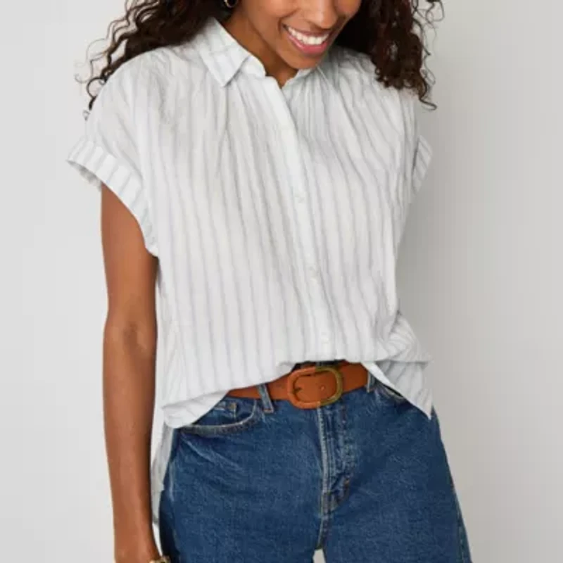 a.n.a Soft Drape Womens Short Sleeve Blouse
