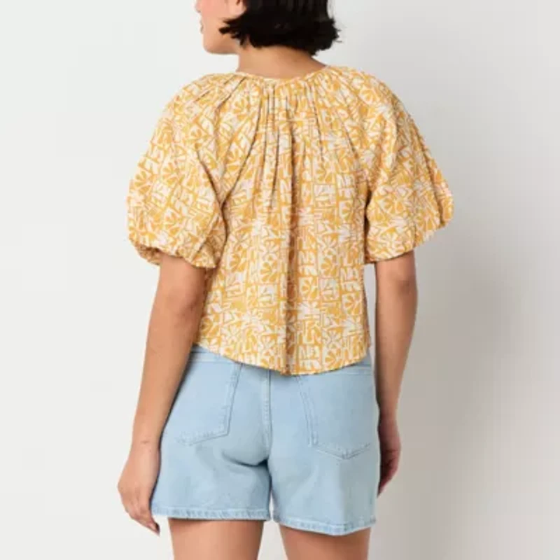 a.n.a Womens Round Neck Elbow Sleeve Blouse