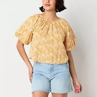 a.n.a Womens Round Neck Elbow Sleeve Blouse