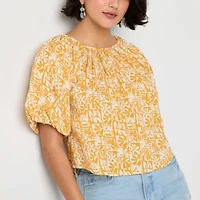 a.n.a Womens Round Neck Elbow Sleeve Blouse