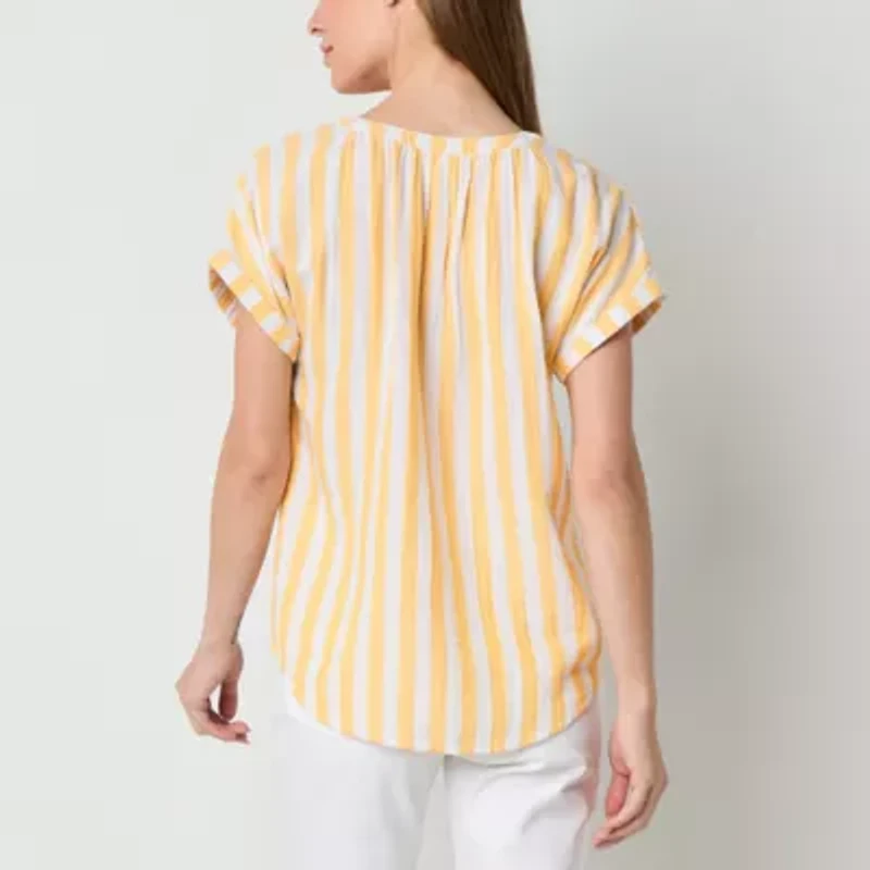 St. John's Bay Womens Split Crew Neck Short Sleeve Blouse