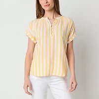 St. John's Bay Womens Split Crew Neck Short Sleeve Blouse