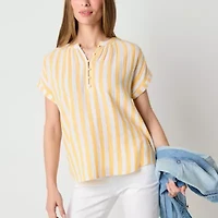 St. John's Bay Womens Split Crew Neck Short Sleeve Blouse