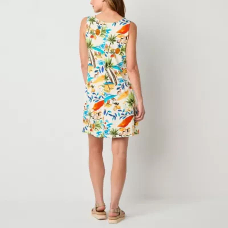 St. John's Bay Womens Sleeveless Floral Midi Swing Dresses