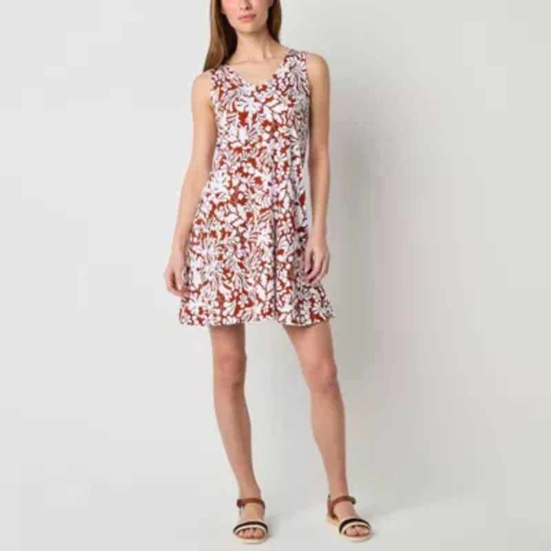 St. John's Bay Womens Sleeveless Floral Midi Swing Dresses