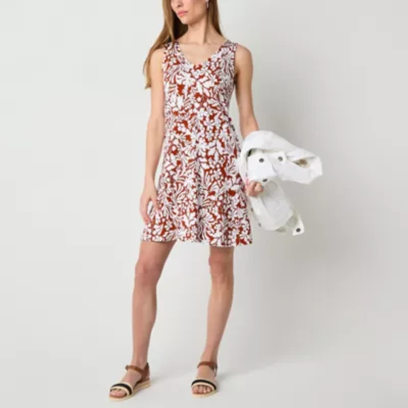 St. John's Bay Womens Sleeveless Floral Midi Swing Dresses