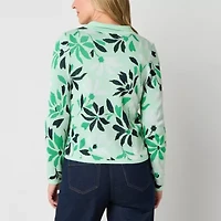 Liz Claiborne Womens Long Sleeve Button Floral Cardigan