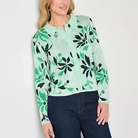 Liz Claiborne Womens Long Sleeve Button Floral Cardigan