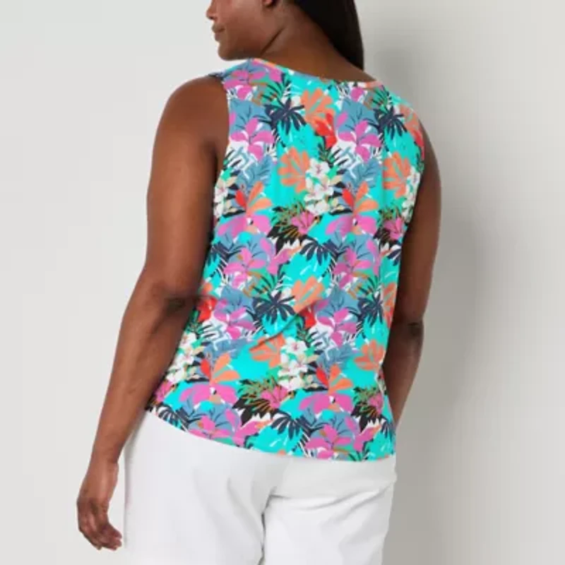St. John's Bay Womens Plus Keyhole Neck Sleeveless Tank Top