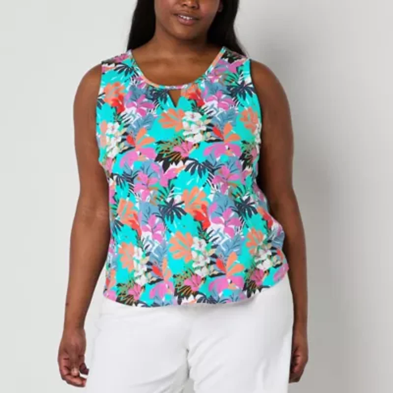 St. John's Bay Womens Plus Keyhole Neck Sleeveless Tank Top