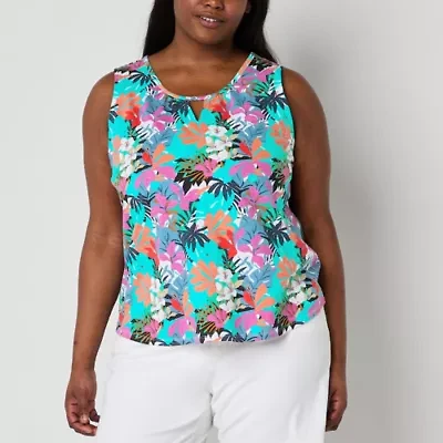 St. John's Bay Womens Plus Keyhole Neck Sleeveless Tank Top