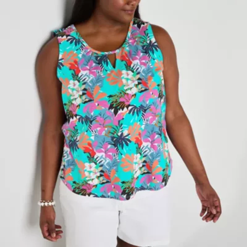 St. John's Bay Womens Plus Keyhole Neck Sleeveless Tank Top