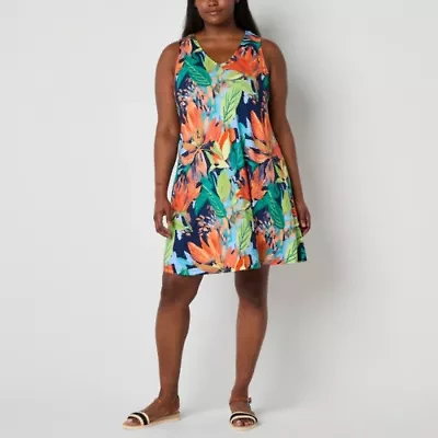 St. John's Bay Womens Sleeveless Midi Swing Dresses Plus