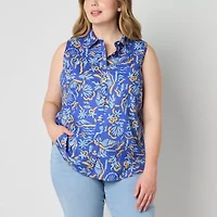 St. John's Bay Womens Sleeveless Regular Fit Plus Button-Down Shirt