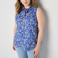 St. John's Bay Womens Sleeveless Regular Fit Plus Button-Down Shirt