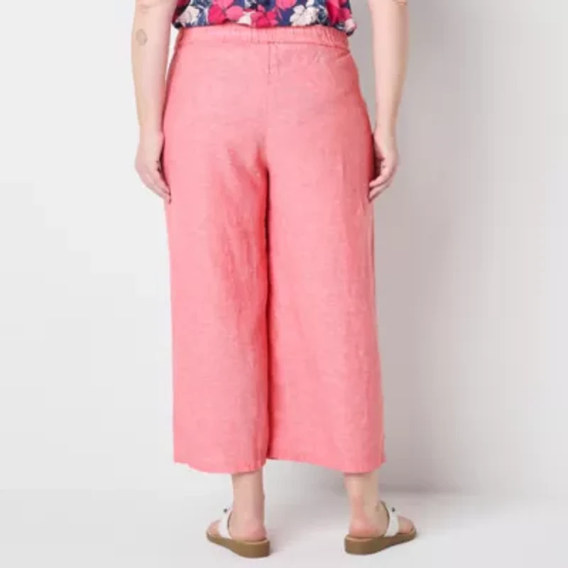 Liz Claiborne Womens Plus Wide Leg Mid Rise Pull-On Pant