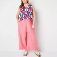 Liz Claiborne Womens Plus Wide Leg Mid Rise Pull-On Pant