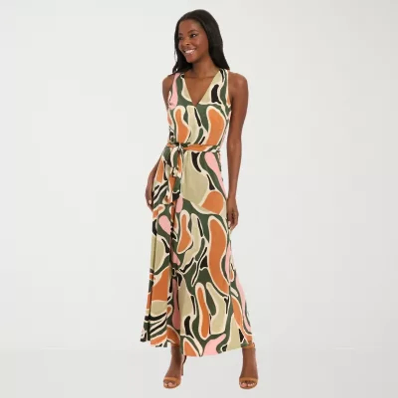London Style Womens V Neck Sleeveless Maxi Dress