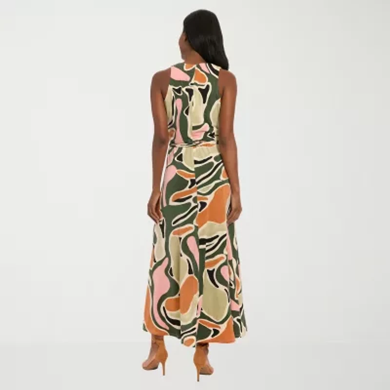 London Style Womens V Neck Sleeveless Maxi Dress