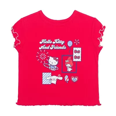 Little & Big Kid Girls Round Neck Short Sleeve Regular Fit Hello Kitty Graphic T-Shirt