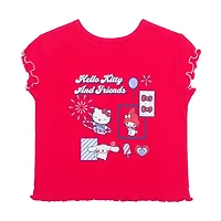 Little & Big Kid Girls Round Neck Short Sleeve Regular Fit Hello Kitty Graphic T-Shirt