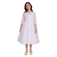 Bonnie Jean Little & Big Kid Girls 3/4 Sleeve Lace Flower Girl Fit + Flare Dress