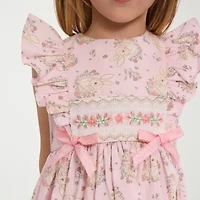 Bonnie Jean Little Girls Smocked Bunny Short Sleeve Flutter A-Line Dress
