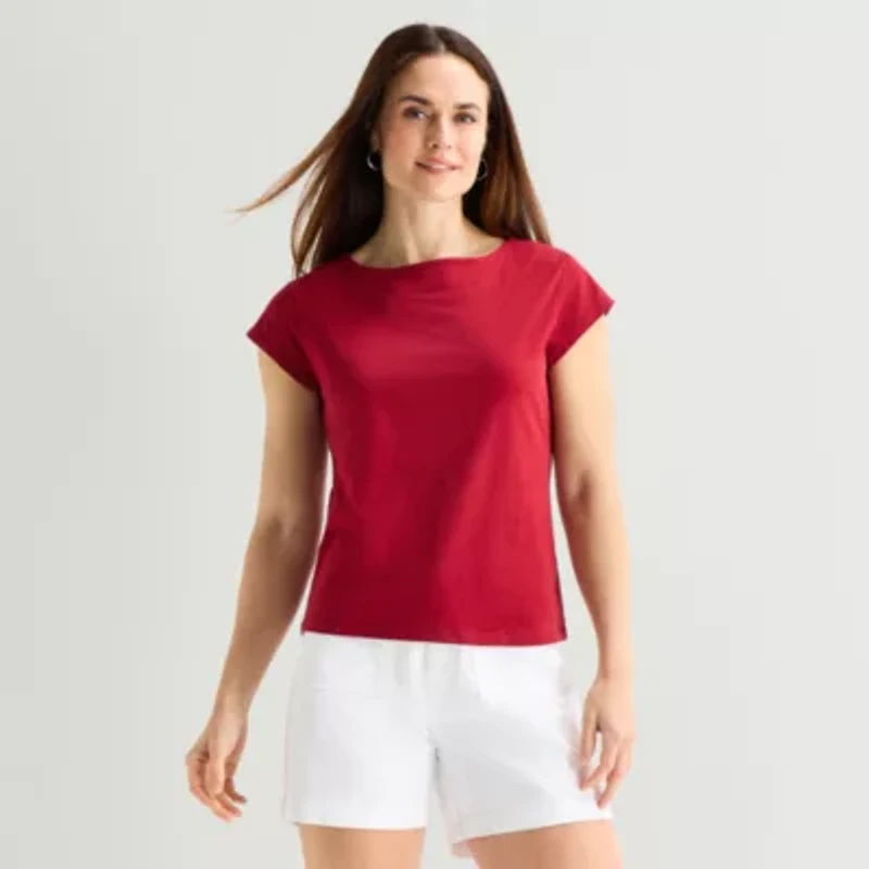 Liz Claiborne Womens Boat Neck T-Shirt