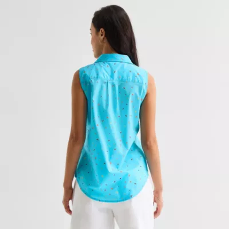 St. John's Bay Womens Sleeveless Regular Fit Button-Down Shirt