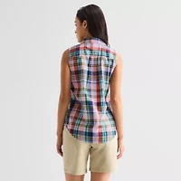 St. John's Bay Womens Sleeveless Regular Fit Button-Down Shirt