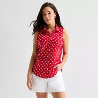 St. John's Bay Womens Sleeveless Regular Fit Button-Down Shirt