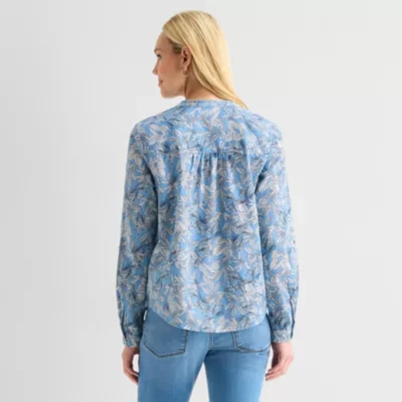 St. John's Bay Womens V Neck Long Sleeve Blouse