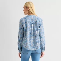 St. John's Bay Womens V Neck Long Sleeve Blouse