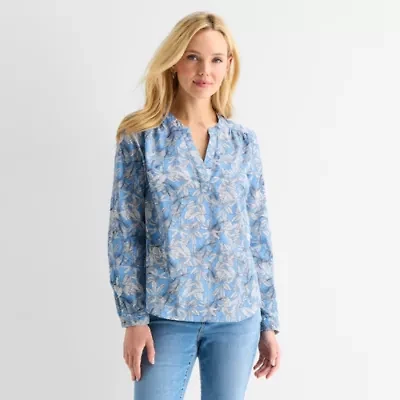 St. John's Bay Womens V Neck Long Sleeve Blouse