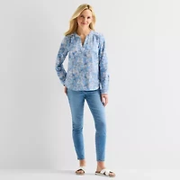 St. John's Bay Womens V Neck Long Sleeve Blouse